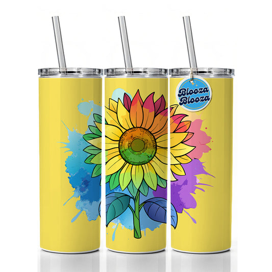 Sunflower Rainbow Watercolor Skinny Tumbler 20oz with Straw Insulated Water Bottle Gift