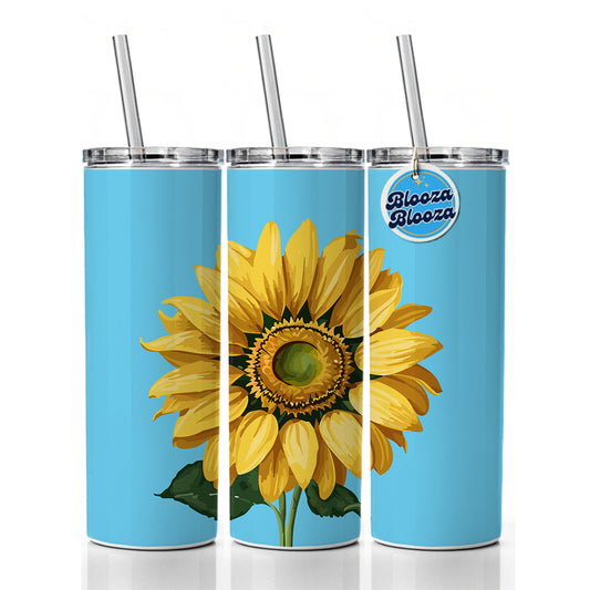 Sunflower Summer Flower with Stem Skinny Tumbler 20oz with Straw Insulated Water Bottle Gift