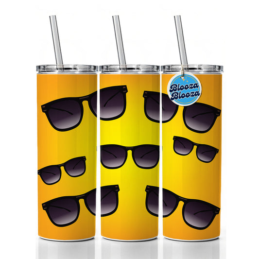 Sunglasses Black Summer Vacation Skinny Tumbler 20oz with Straw Insulated Water Bottle Gift