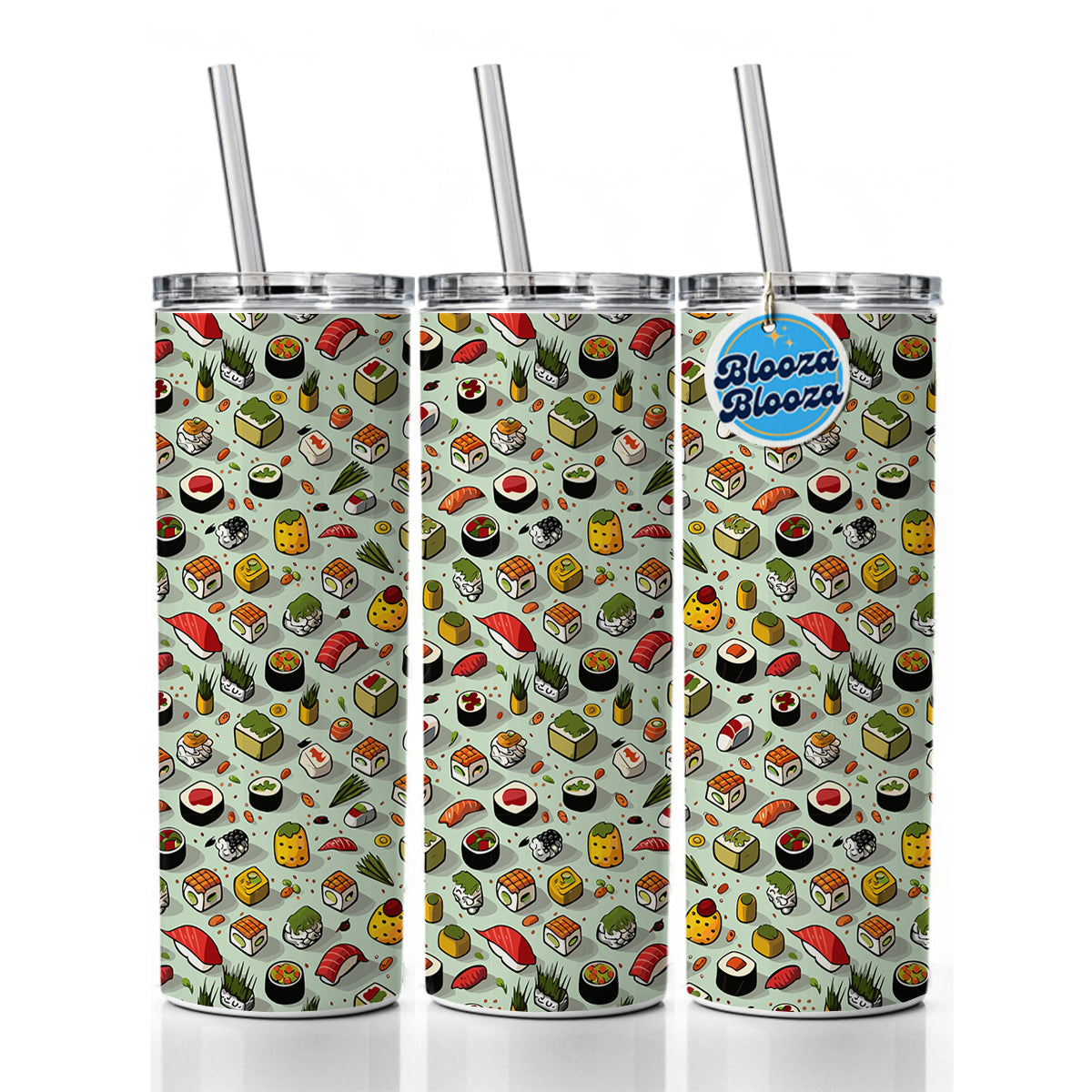 Sushi Food Fun Pattern Skinny Tumbler 20oz with Straw Insulated Water Bottle Gift