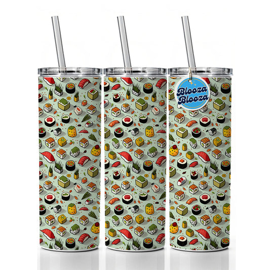 Sushi Food Fun Pattern Skinny Tumbler 20oz with Straw Insulated Water Bottle Gift