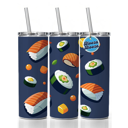 Sushi Food Scattered Skinny Tumbler 20oz with Straw Insulated Water Bottle Gift