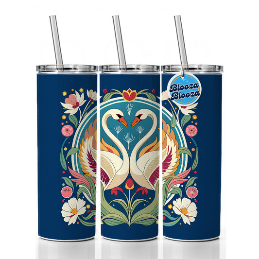 Swans Floral Art Nouveau Flowers Elegant Skinny Tumbler 20oz with Straw Insulated Water Bottle Gift