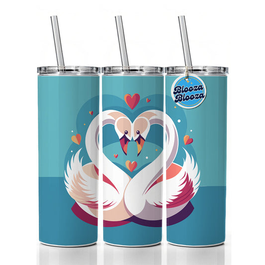 Swans in Love Anniversary Wedding Valentines Day Skinny Tumbler 20oz with Straw Insulated Water Bottle Gift