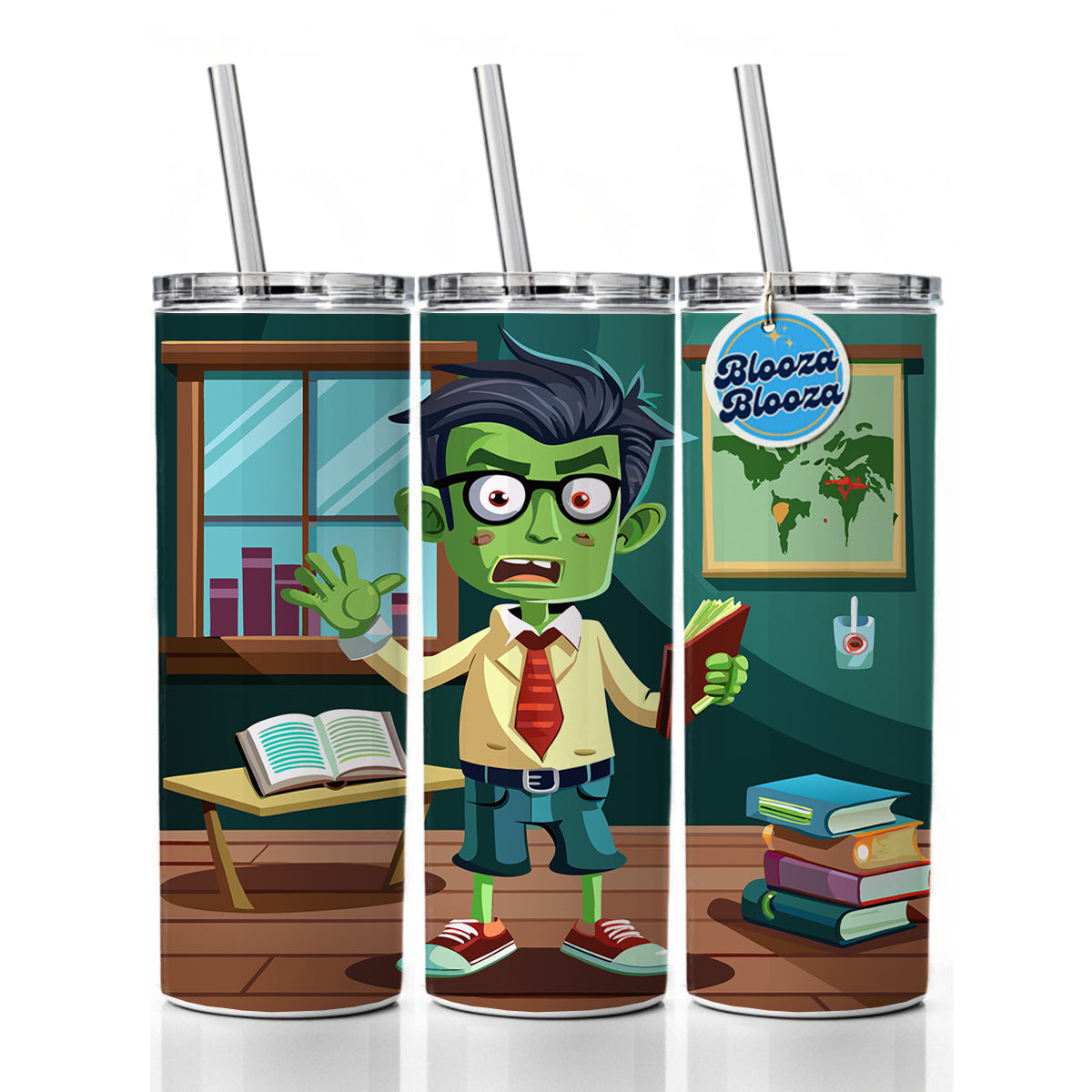 Teacher Zombie Man Male Funny Skinny Tumbler 20oz with Straw Insulated Water Bottle Gift