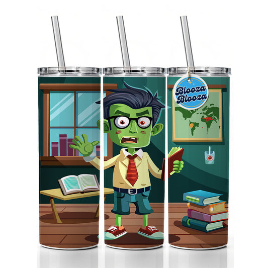Teacher Zombie Man Male Funny Skinny Tumbler 20oz with Straw Insulated Water Bottle Gift