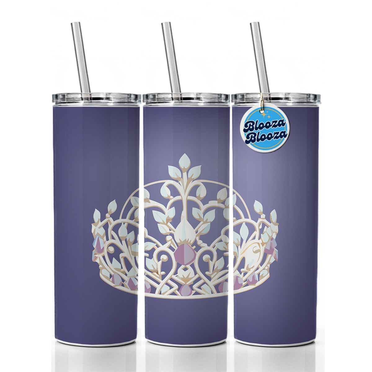 Tiara Princess Queen Royalty Skinny Tumbler 20oz with Straw Insulated Water Bottle Gift