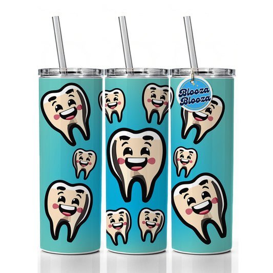 Tooth Happy Dentist Skinny Tumbler 20oz with Straw Insulated Water Bottle Gift