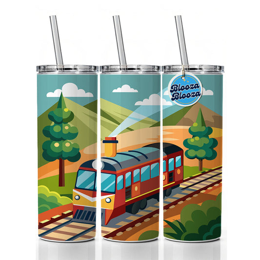 Train on Track Skinny Tumbler 20oz with Straw Insulated Water Bottle Gift