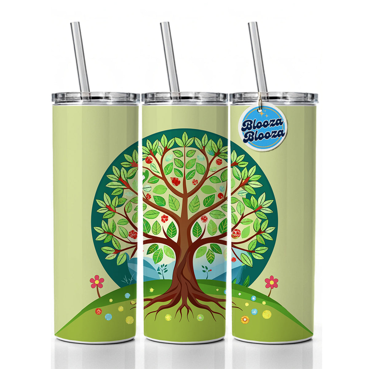 Tree of Life Colorful Skinny Tumbler 20oz with Straw Insulated Water Bottle Gift