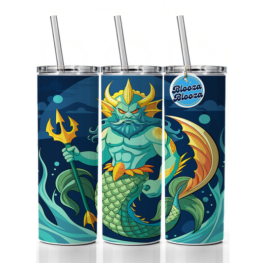 Triton Sea God Greek Mythology Skinny Tumbler 20oz with Straw Insulated Water Bottle Gift