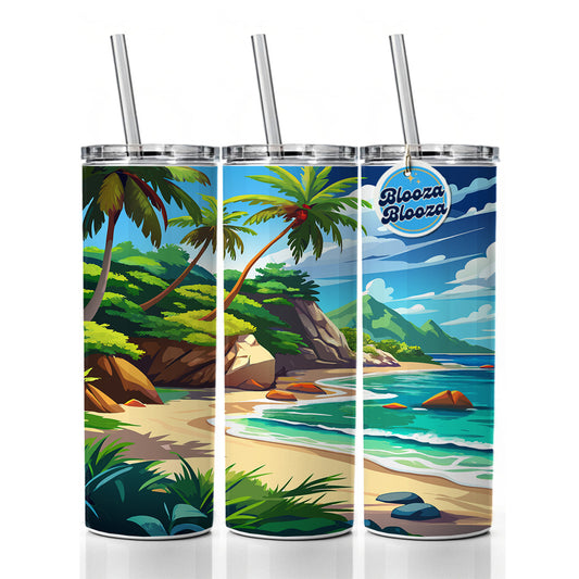 Tropical Beach Beautiful Vacation Travel Skinny Tumbler 20oz with Straw Insulated Water Bottle Gift