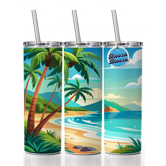 Tropical Beach Ocean Vacation Travel Skinny Tumbler 20oz with Straw Insulated Water Bottle Gift