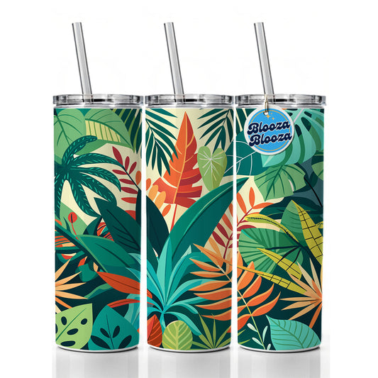 Tropical Leaves Foliage Skinny Tumbler 20oz with Straw Insulated Water Bottle Gift
