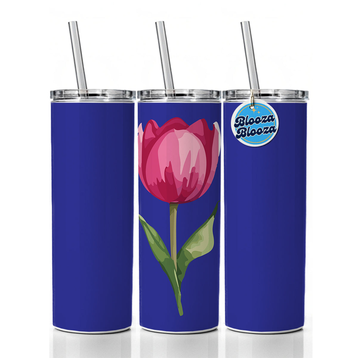 Tulip Flower Pink Watercolor Skinny Tumbler 20oz with Straw Insulated Water Bottle Gift