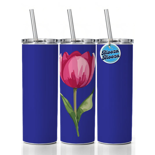 Tulip Flower Pink Watercolor Skinny Tumbler 20oz with Straw Insulated Water Bottle Gift