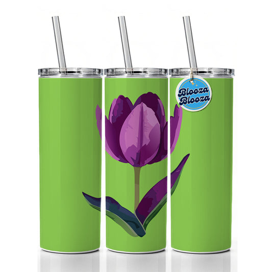 Tulip Flower Purple Watercolor Skinny Tumbler 20oz with Straw Insulated Water Bottle Gift