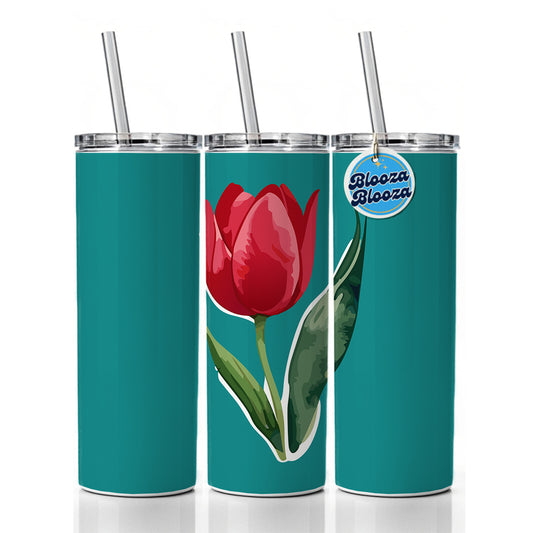 Tulip Flower Red Watercolor Skinny Tumbler 20oz with Straw Insulated Water Bottle Gift
