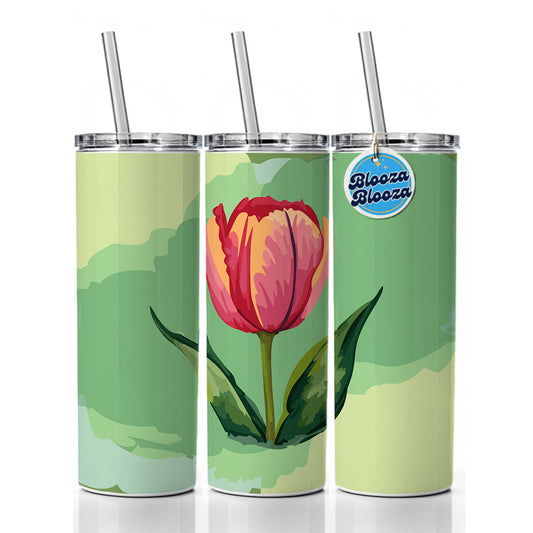 Tulip Flower Watercolor Skinny Tumbler 20oz with Straw Insulated Water Bottle Gift
