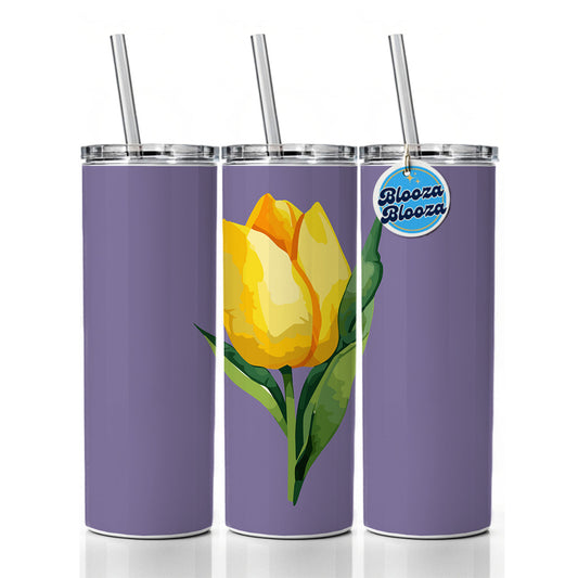 Tulip Flower Yellow Watercolor Skinny Tumbler 20oz with Straw Insulated Water Bottle Gift