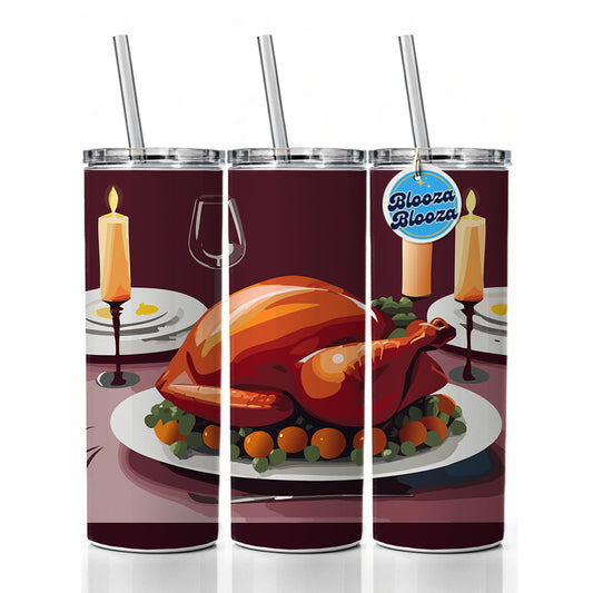 Turkey Thanksgiving Skinny Tumbler 20oz with Straw Insulated Water Bottle Gift
