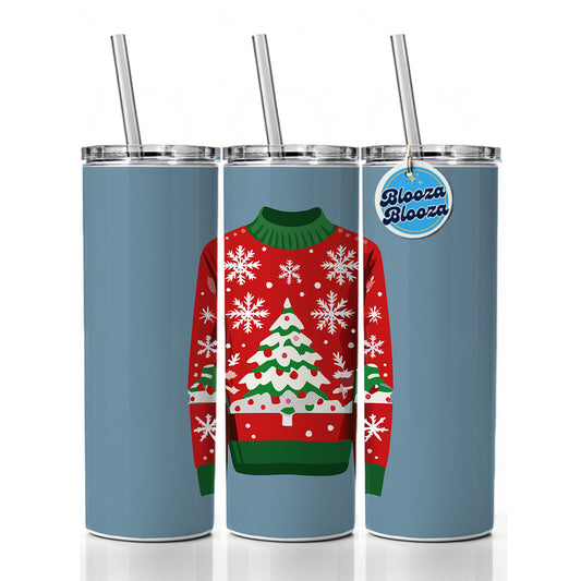 Ugly Christmas Sweater Tree Skinny Tumbler 20oz with Straw Insulated Water Bottle Gift