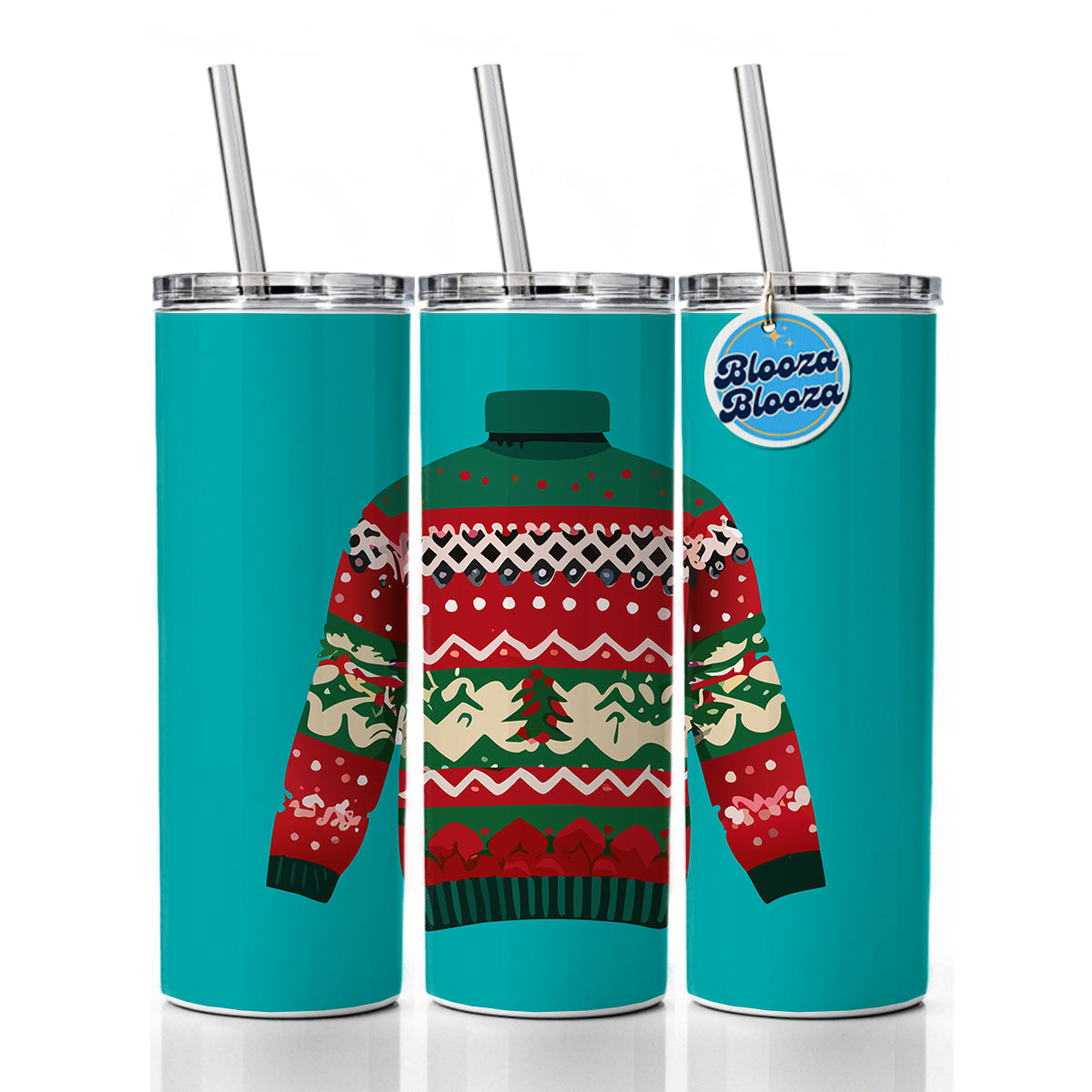 Ugly Christmas Sweater Skinny Tumbler 20oz with Straw Insulated Water Bottle Gift