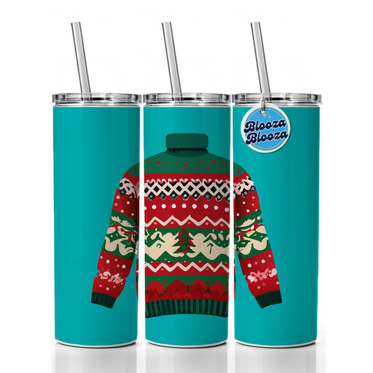 Ugly Christmas Sweater Skinny Tumbler 20oz with Straw Insulated Water Bottle Gift