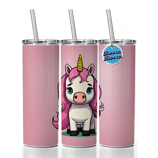 Unicorn Chibi Pink Hair Skinny Tumbler 20oz with Straw Insulated Water Bottle Gift