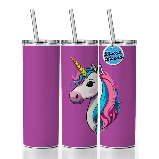 Unicorn Head Beautiful Skinny Tumbler 20oz with Straw Insulated Water Bottle Gift