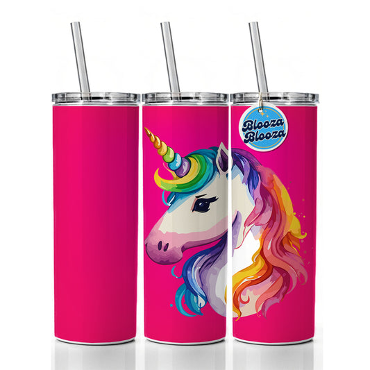 Unicorn Rainbow Hair Horn Skinny Tumbler 20oz with Straw Insulated Water Bottle Gift