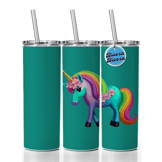 Unicorn Rainbow Standing Flowers Skinny Tumbler 20oz with Straw Insulated Water Bottle Gift