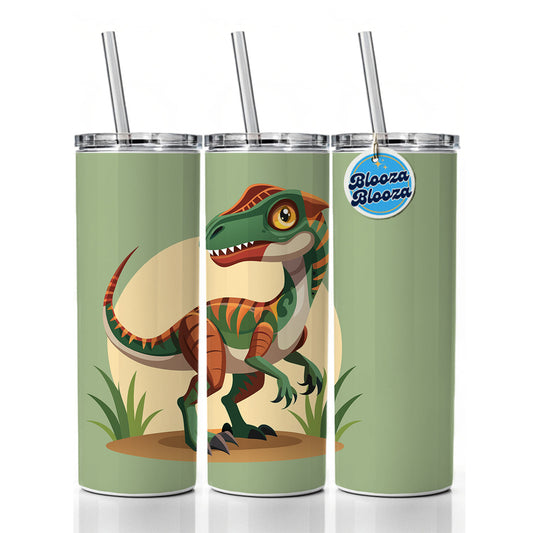 Velociraptor Dinosaur Skinny Tumbler 20oz with Straw Insulated Water Bottle Gift