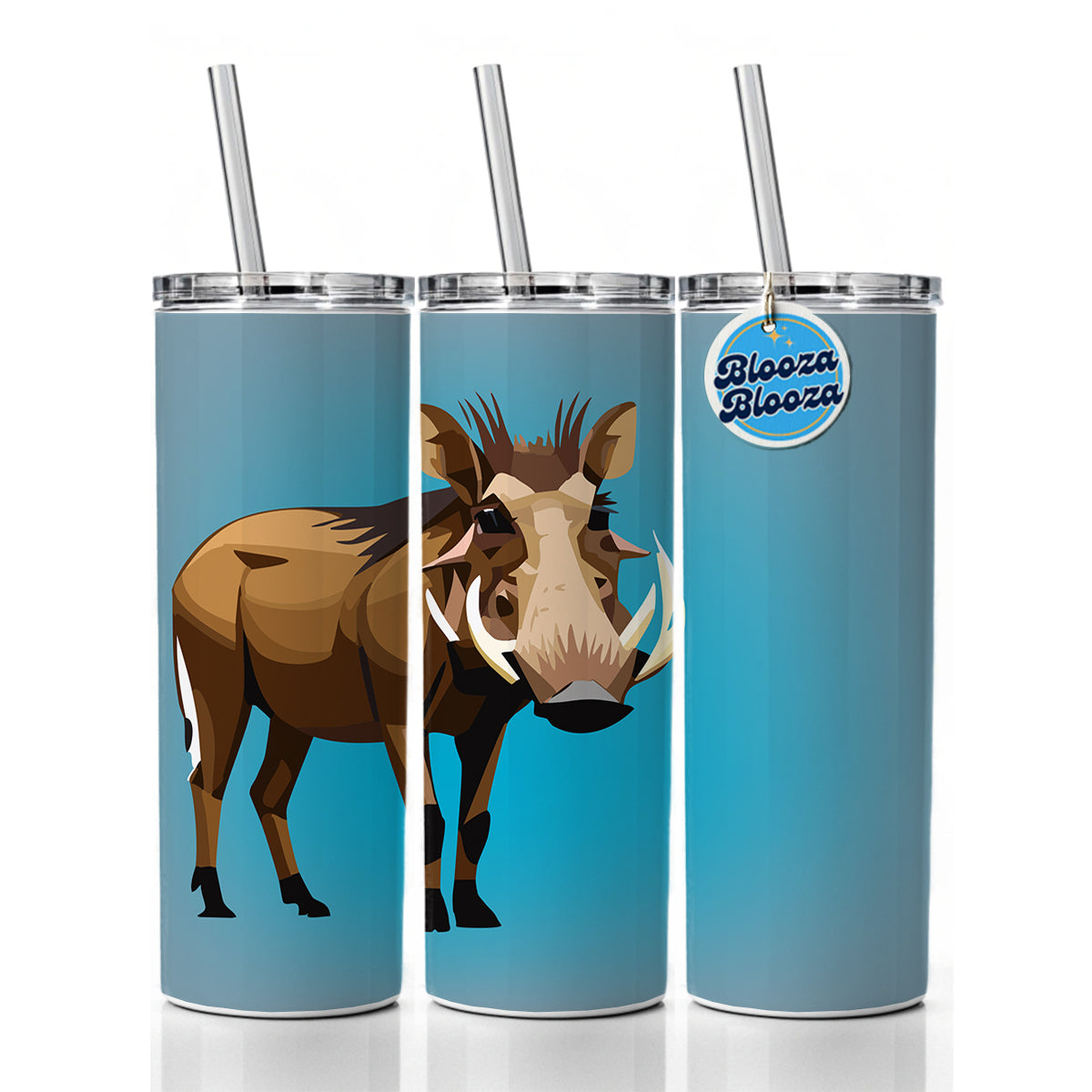 Warthog Pig Standing Skinny Tumbler 20oz with Straw Insulated Water Bottle Gift