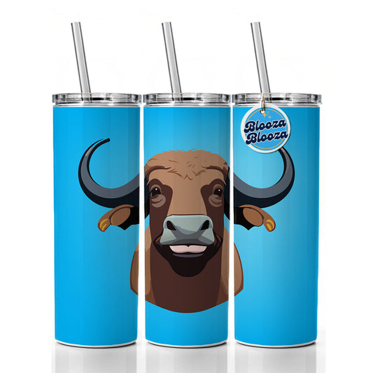 Water Buffalo Smiling Skinny Tumbler 20oz with Straw Insulated Water Bottle Gift