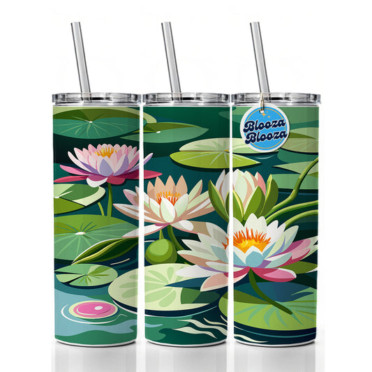 Water Lilies Lily Pond Skinny Tumbler 20oz with Straw Insulated Water Bottle Gift