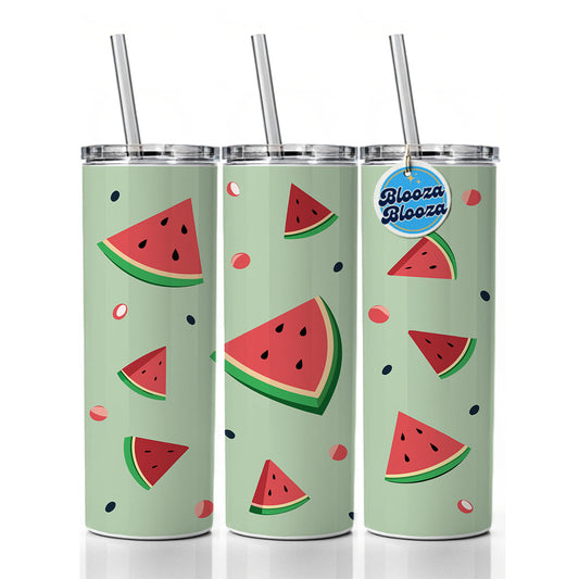 Watermelon Scattered Fruit Skinny Tumbler 20oz with Straw Insulated Water Bottle Gift