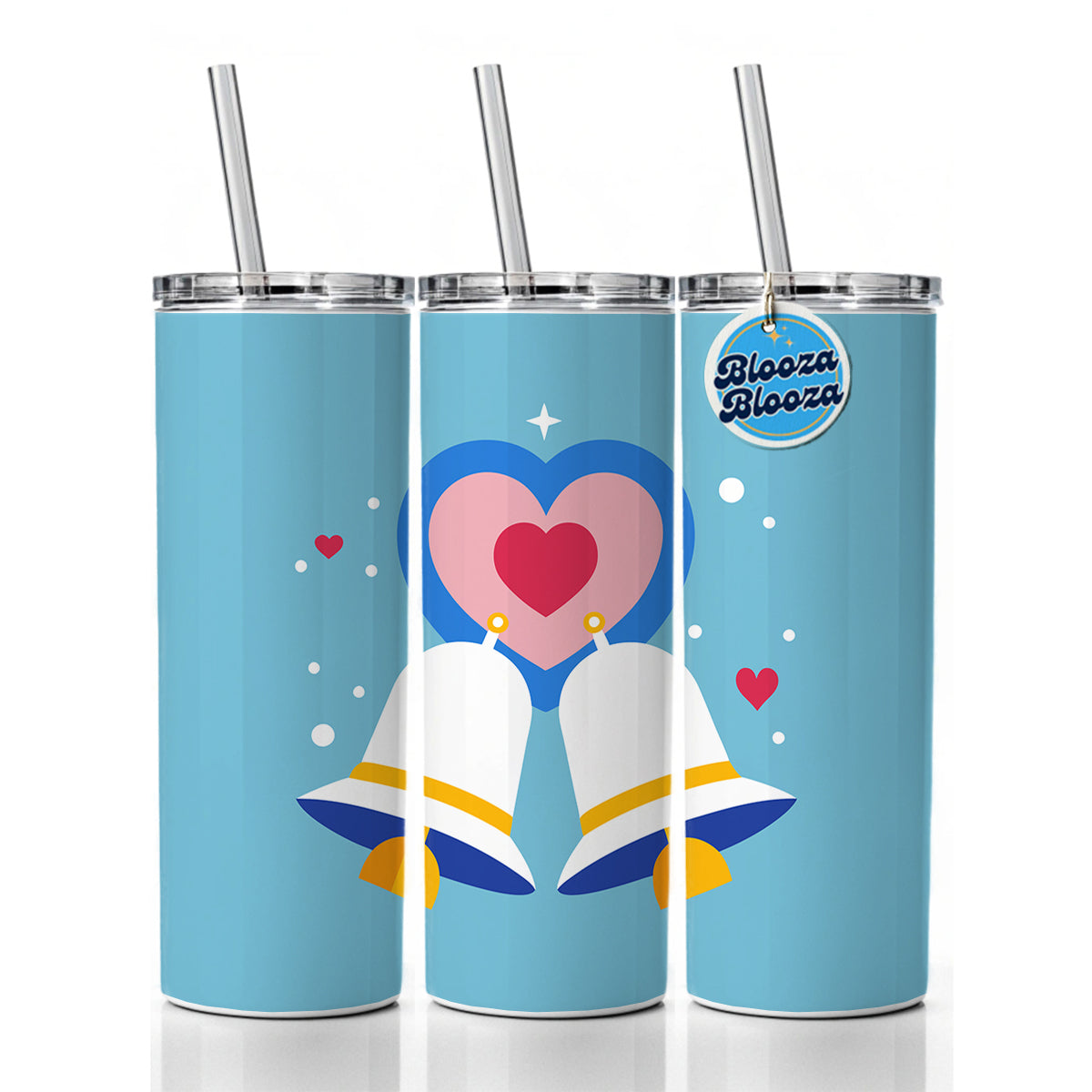 Wedding Bells Heart Love Marriage Skinny Tumbler 20oz with Straw Insulated Water Bottle Gift