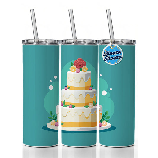 Wedding Cake Marriage Love Anniversary Skinny Tumbler 20oz with Straw Insulated Water Bottle Gift