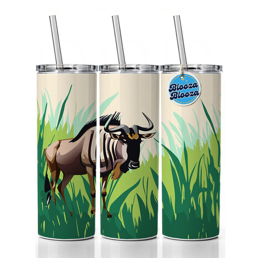 Wildebeest Africa Animal Skinny Tumbler 20oz with Straw Insulated Water Bottle Gift