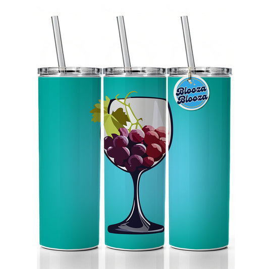 Wine Glass with Grapes Skinny Tumbler 20oz with Straw Insulated Water Bottle Gift