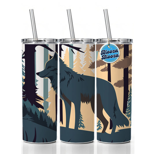 Wolf Gray in Forest Skinny Tumbler 20oz with Straw Insulated Water Bottle Gift