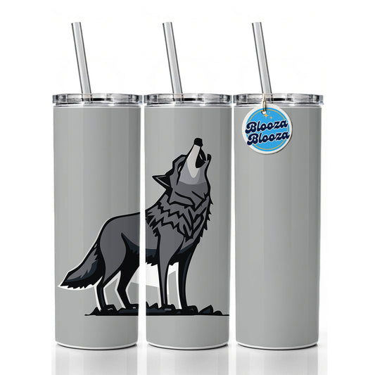 Wolf Howling Skinny Tumbler 20oz with Straw Insulated Water Bottle Gift