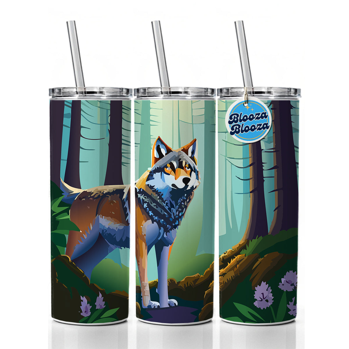 Wolf in Forest Woodland Wilderness Skinny Tumbler 20oz with Straw Insulated Water Bottle Gift