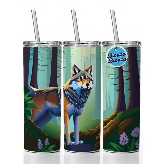 Wolf in Forest Woodland Wilderness Skinny Tumbler 20oz with Straw Insulated Water Bottle Gift