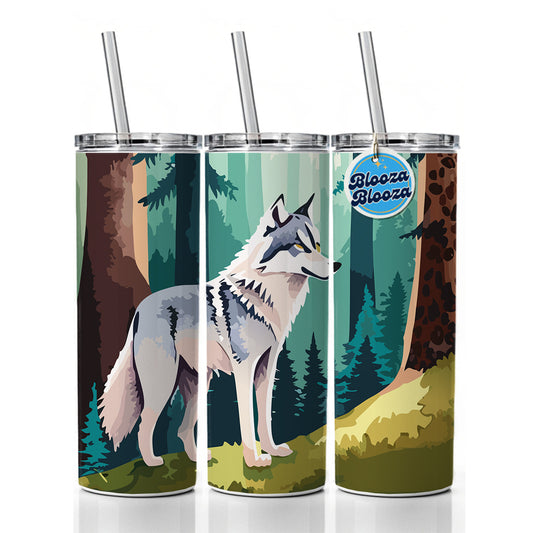Wolf Standing Watercolor Skinny Tumbler 20oz with Straw Insulated Water Bottle Gift