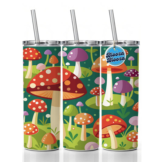 Woodland Mushrooms in the Forest Scattered Skinny Tumbler 20oz with Straw Insulated Water Bottle Gift
