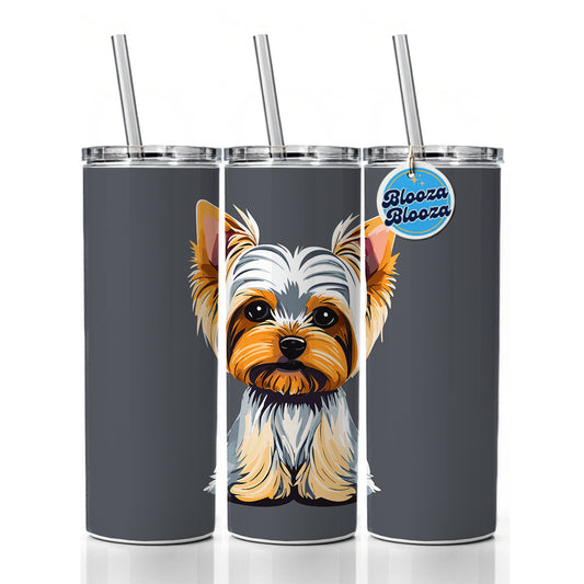 Yorkshire Terrier Dog Sitting Skinny Tumbler 20oz with Straw Insulated Water Bottle Gift