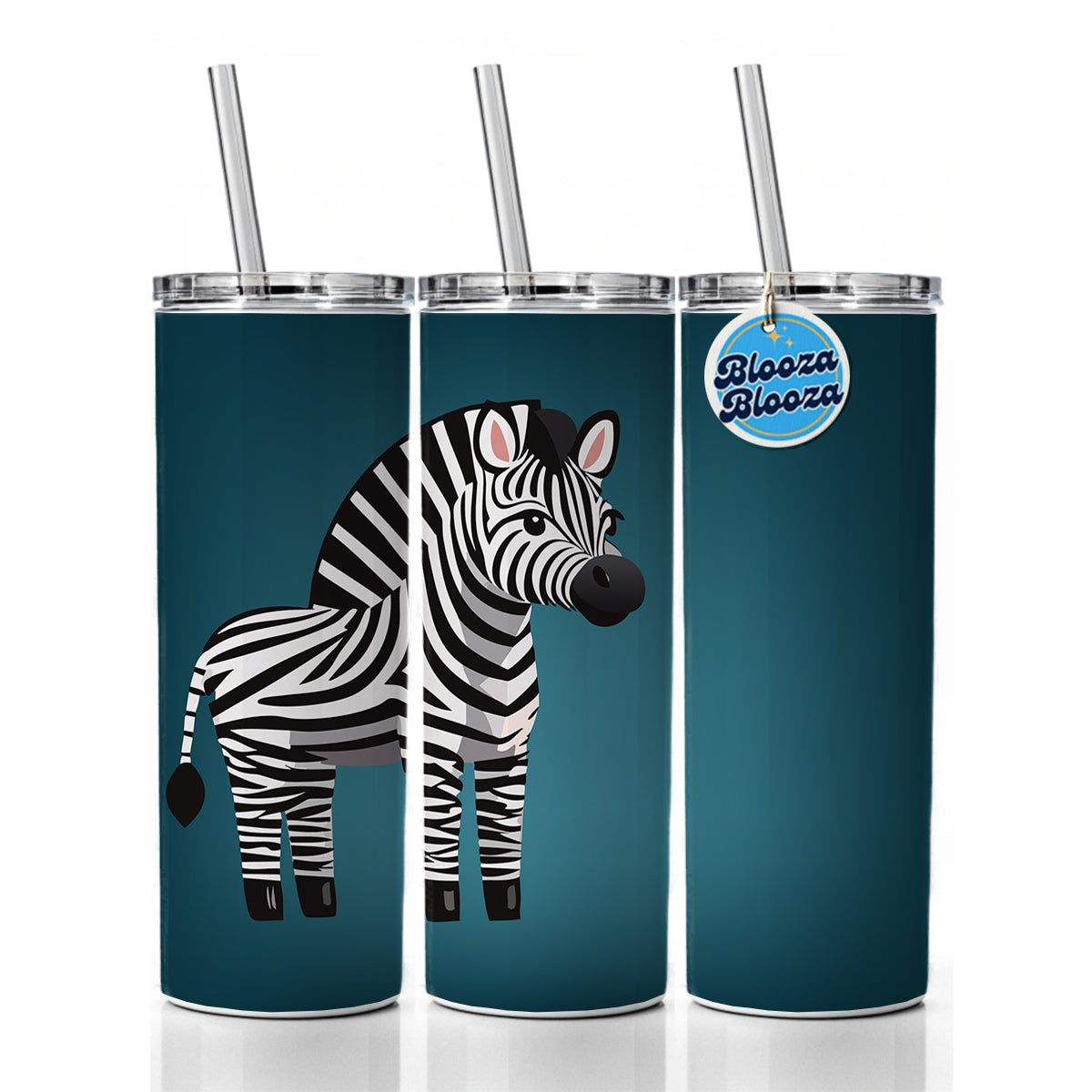 Zebra Standing Skinny Tumbler 20oz with Straw Insulated Water Bottle Gift