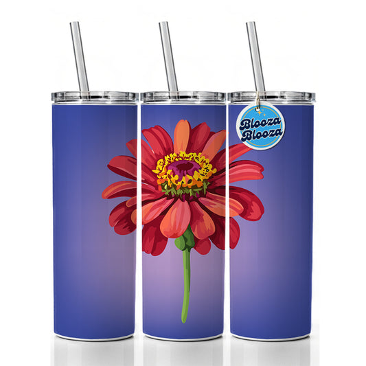 Zinnia Flower Red Watercolor Skinny Tumbler 20oz with Straw Insulated Water Bottle Gift